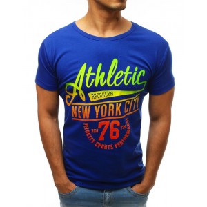 Trendy pánske modré letné tričko s farebnými nápismi