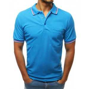 Tyrkysovo modré pánske tričko s golierom a farebným ozdobným lemom