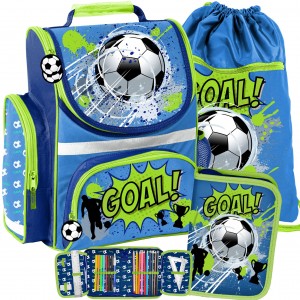 Výrazná školská taška pre chlapcov v motíve futbal v trojdielnej sade