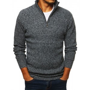 Sivý pánsky sveter s vysokým golierom na zips