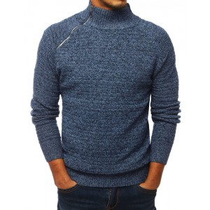 Pánsky sveter so zipsom na golieri modrej farby