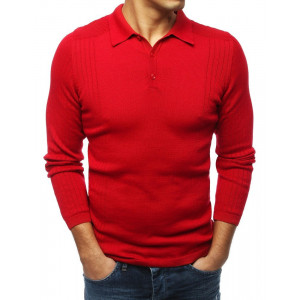 Moderný pánsky červený polo sveter s golierom a gombíkmi
