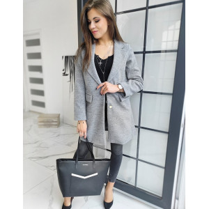 Elegantný dámsky sivý prechodný kabát nad kolená