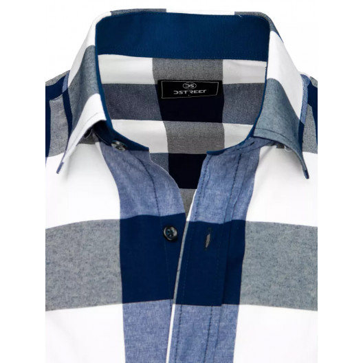 Károvaná pánska sivo modrá voľnočasová košeľa s krátkym rukávom