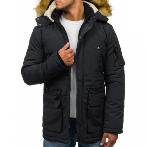 Čierna pánska bunda s kapucňou na zimu