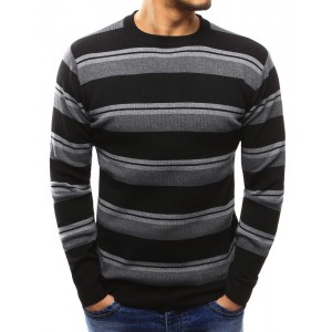 Čierny pánsky klasický sveter so sivými pásikmi 